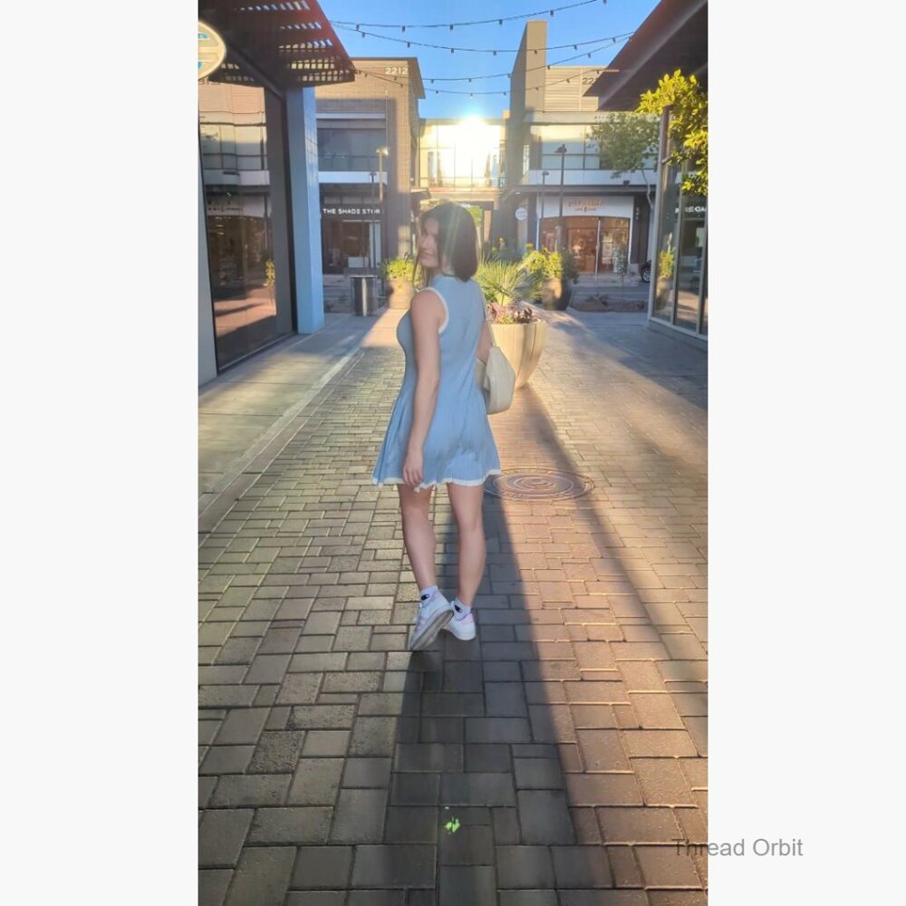 Sleeveless Mini Dress Mock Neck Ribbed Knit Pleated Casual Summer Tank - Picture 6 of 7